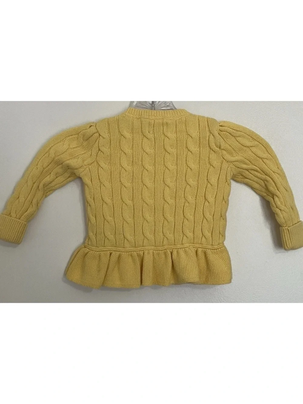 Ralph Lauren Yellow Cable Knit Peplum Cardigan with Pony